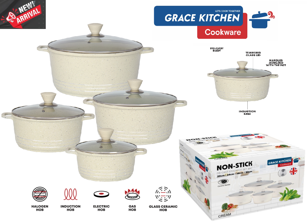 Cemaic Marble Coating Die-Cast Set (20-24-28-32cm) CREAM